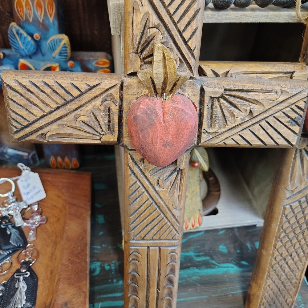 Handcrafted Wooden Cross with Red Heart